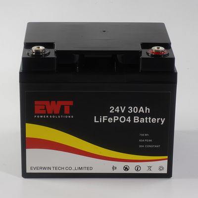 Batería industrial de litio-fosfato de hierro de 24 V con 30 A de corriente de descarga continua máxima de -20°C a 45°C y certificación CE