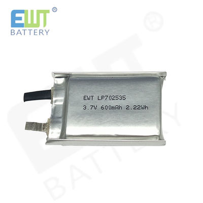 Batería recargable de polímero de litio de rendimiento duradero LP702535 3.7V 600mAh con soporte OEM Odm y protección contra descargas