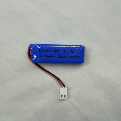 LP602040 7.4V 420mAh Batería de polímero de litio con características de seguridad Protección contra descargas -20°C a 45°C