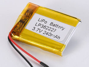 LP362227 3.7V 240mAh Batería de polímero de litio con alta densidad de energía 150-200 Wh/kg y corriente de descarga máxima 0.35A