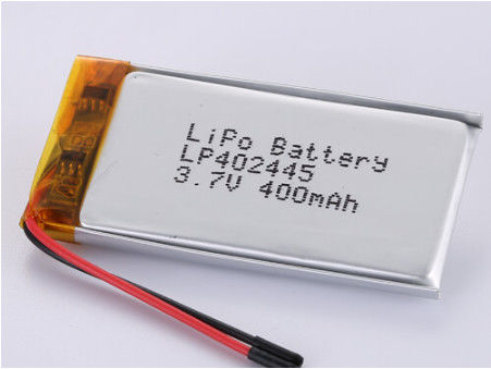LP402445 3.7V 400MAH Plata y transparente Pvc batería de polímero de litio con cables de 50 mm alambre rojo y alambre negro óxidos de cobalto de litio